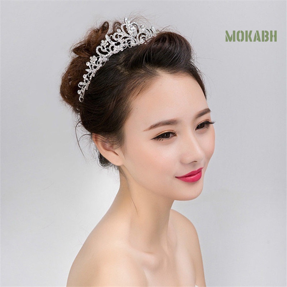 Băng Đô Cài Tóc Hình Vương Miện Rỗng Đính Đá Cho Cô Dâu