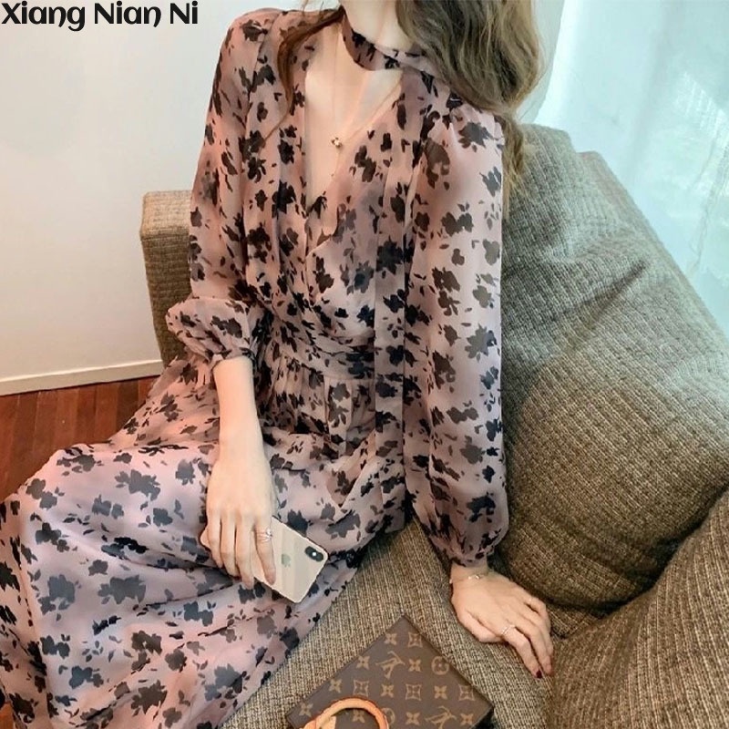 Đầm Cổ Chữ V Ôm Eo In Họa Tiết Da Báo Phong Cách Pháp Thời Trang Cho Nữ