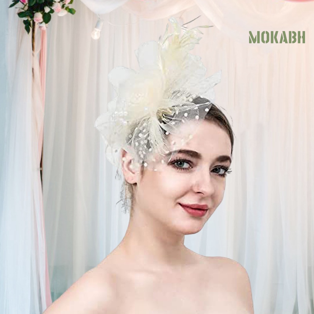 Mũ Lưới Đính Hoa Và Lông Vũ Trang Trí Tóc Cho Cô Dâu