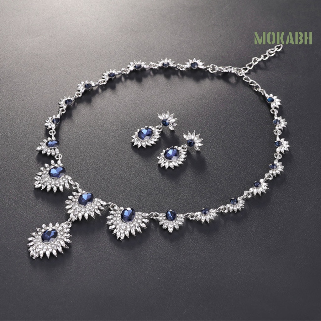 1 Bộ Vòng cổ Và Bông Tai Hình Hoa Hướng Dương Đính Pha Lê Giả Lấp Lánh Thời Trang Cho Cô Dâu