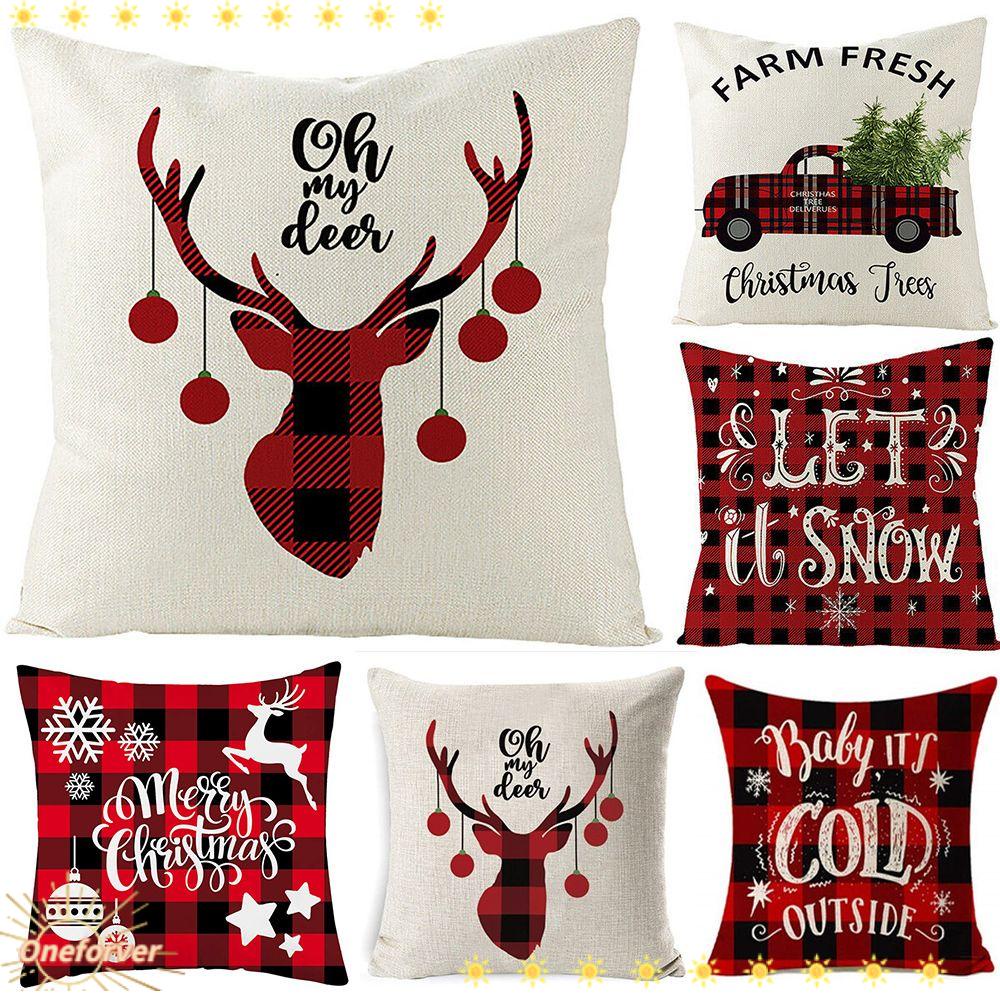 Vỏ Gối Sofa Vải Lanh Cotton In Họa Tiết Giáng Sinh Trang Trí Nhà Cửa