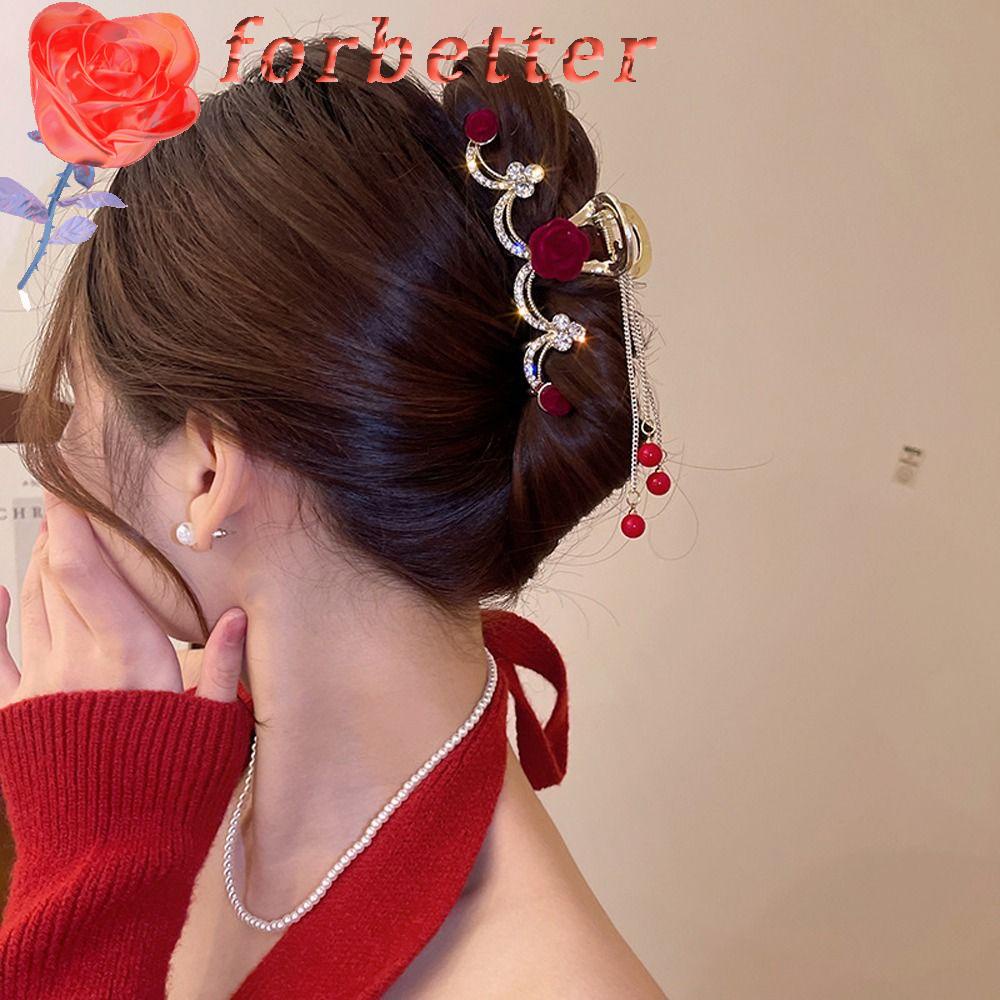 Kẹp Tóc Đuôi Ngựa Hình Hoa Hồng Đính Hạt Và Tua Rua Thanh Lịch Sáng Tạo|Kẹp Cá Mập Dễ Thương