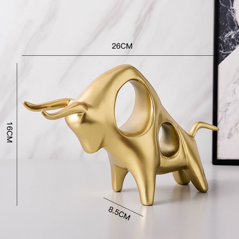 Tượng Bò Tót Vàng Xanh Phong Thuỷ Decor - Quà Tặng Tân Gia Trang Trí Tủ Kệ Phòng Khách