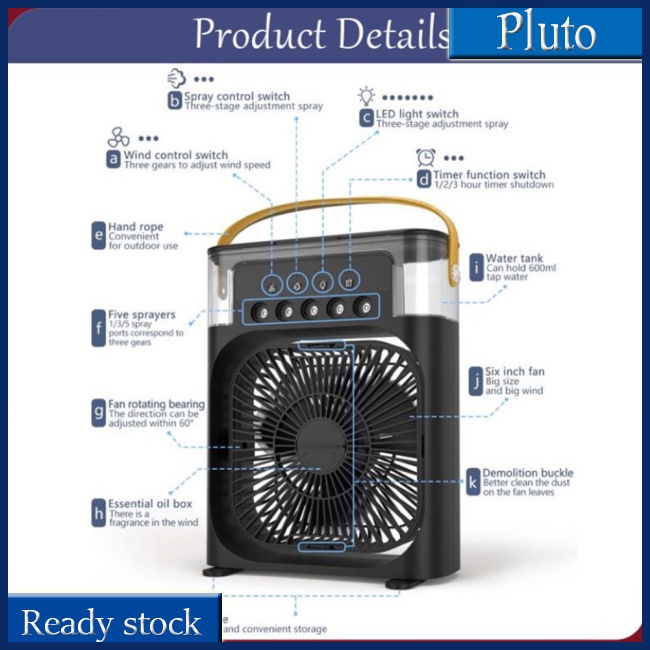 Quạt Điều Hòa Không Khí Di Động 6 Inch Với 3 Tốc Độ 5 7 Màu Có Đèn