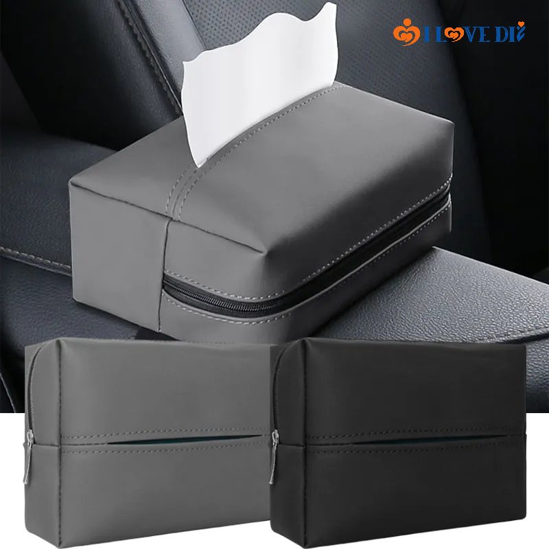 Hộp Đựng Khăn Giấy Bằng Da Mềm Có Dây Cố Định / Đa Năng Tiết Kiệm Không Gian Cho Xe Hơi