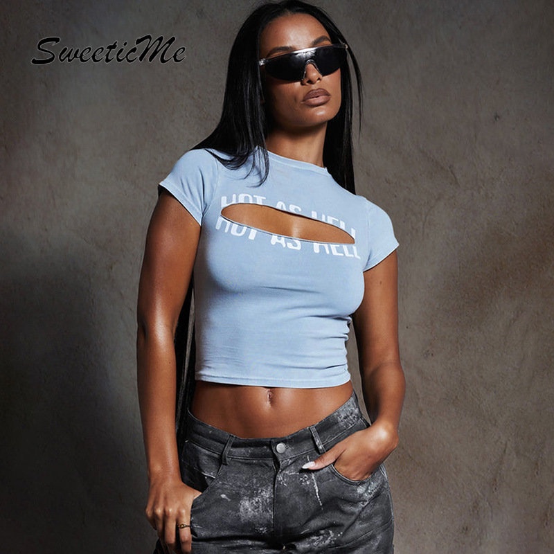 Áo Thun Tay Ngắn Cổ Tròn Dáng Ôm In Chữ Thời Trang 2023 Quyến Rũ Cho Nữ