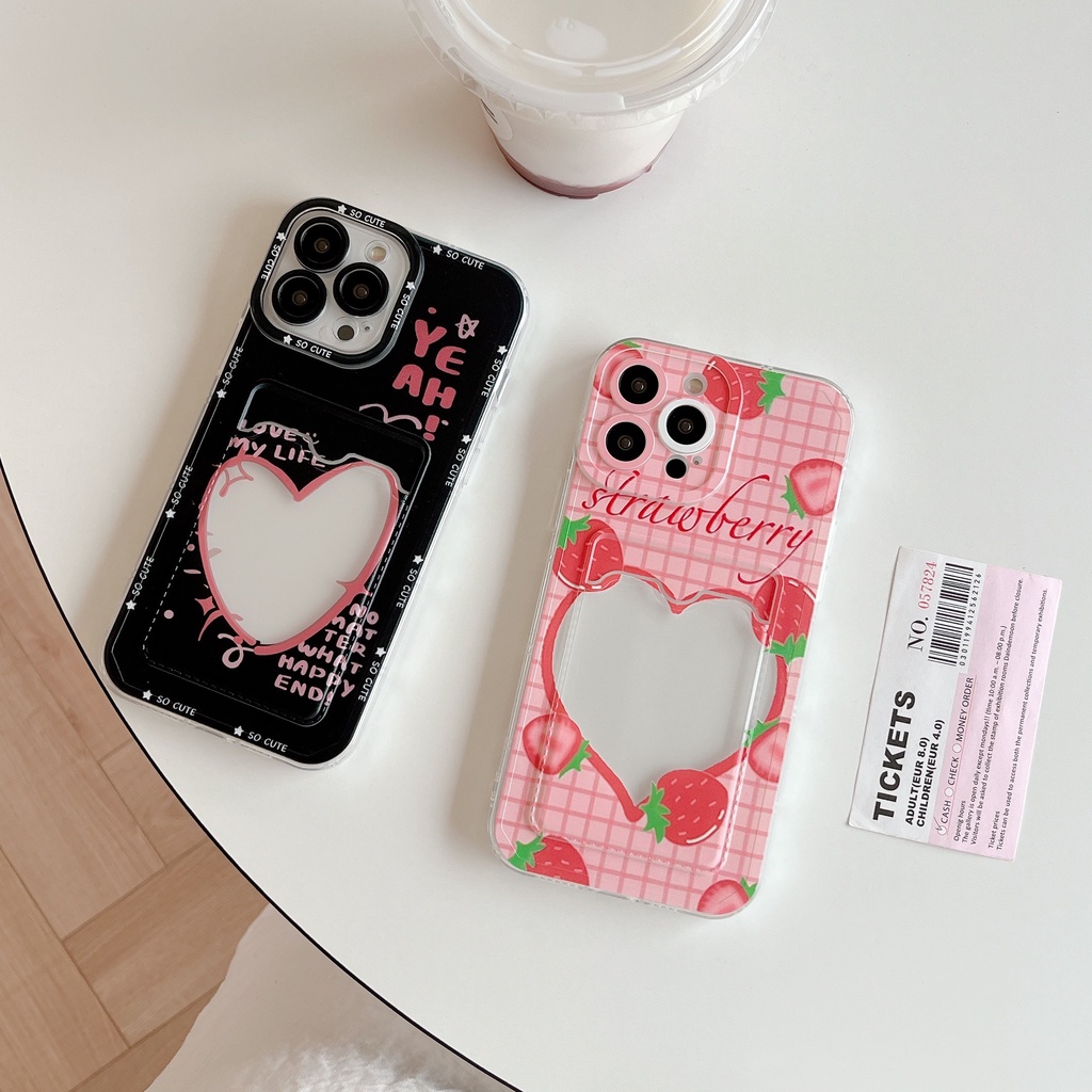 Ốp Điện Thoại Tpu Mềm Trong Suốt Có Ngăn Đựng Thẻ In Hình Trái Tim Cho iPhone 14 Plus 13 12 11 Pro XR XS Max