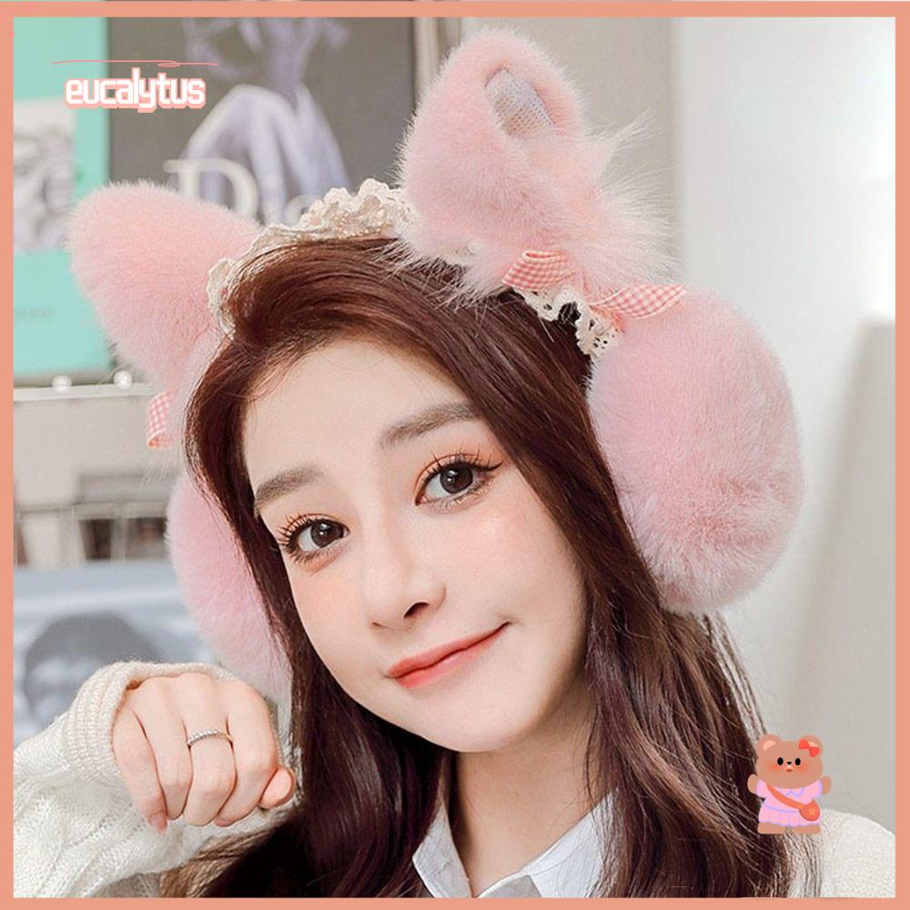 Chụp Tai Giữ Ấm Mùa Đông Thiết Kế Tai Mèo Nhồi Bông Mềm Mại Dễ Thương