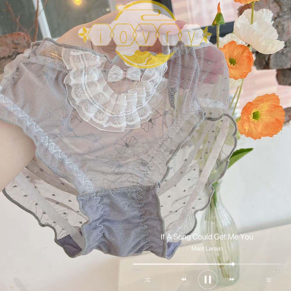 Quần Lót Ren Lưới Rỗng Đính Nơ Eo Co Giãn Phong Cách Lolita Cho Nữ