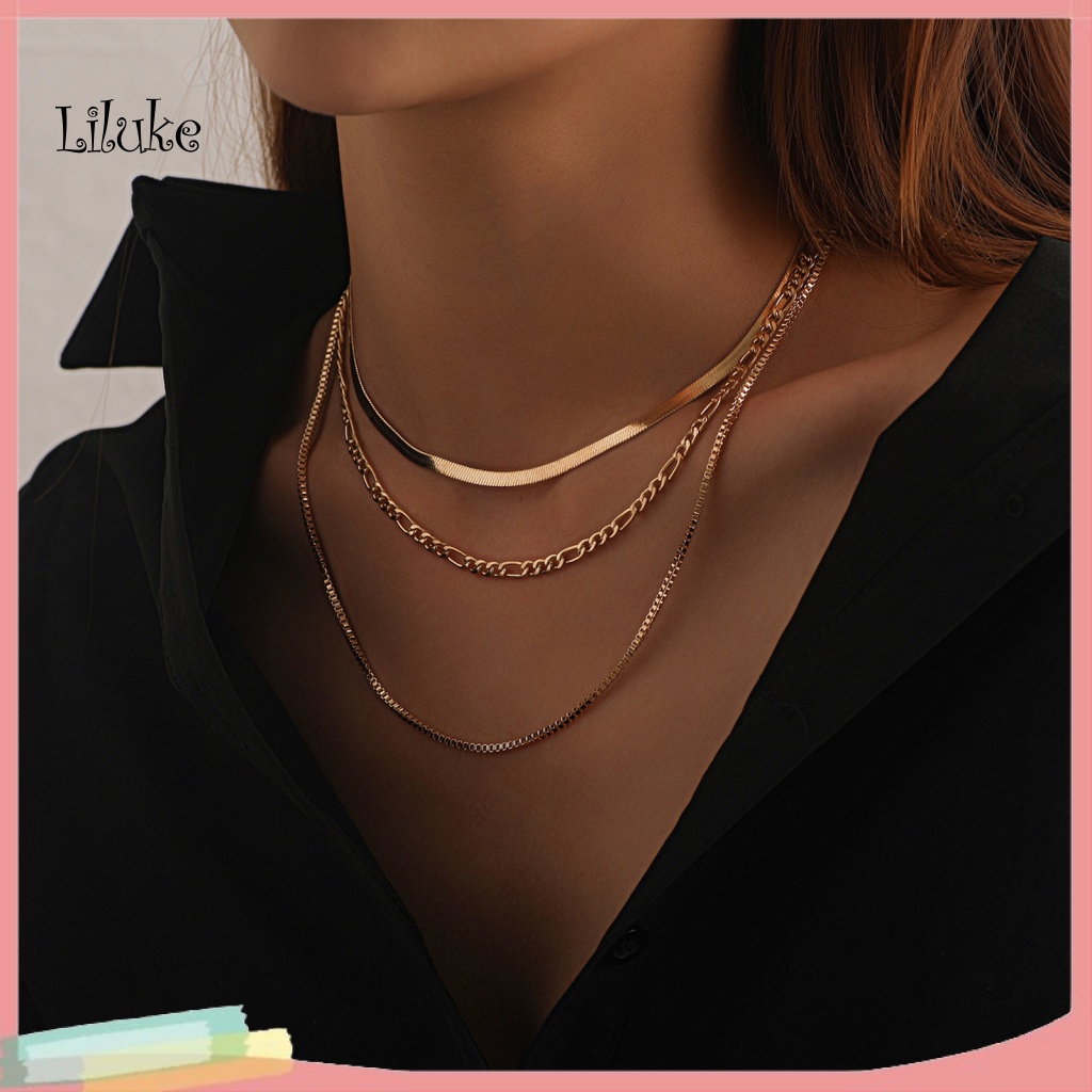 Lk Vòng Cổ Dây Chuyền Xương Rắn 3 Lớp Màu Vàng / Bạc Tùy Chỉnh Thời Trang Làm Quà Tặng Cho