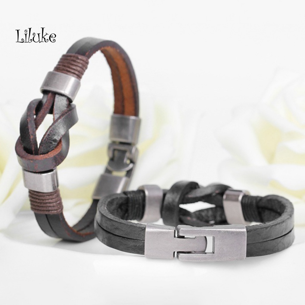 Vòng Tay Dây Bện Giả Da Màu Trơn Trang Trí Mặt Kim Loại Phong Cách Vintage