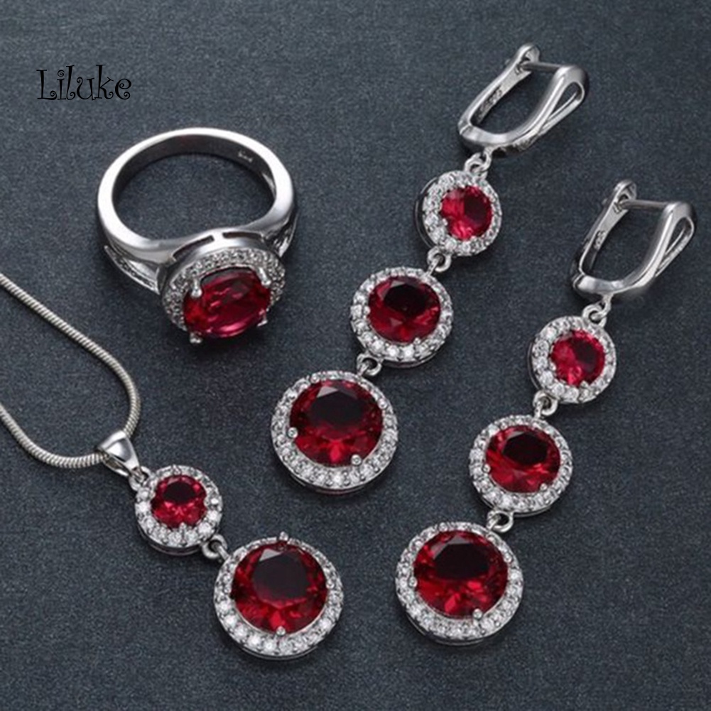 Bộ Vòng cổ + Nhẫn + Đôi Khuyên Tai Mặt Kim Cương Giả Sang Trọng Cho