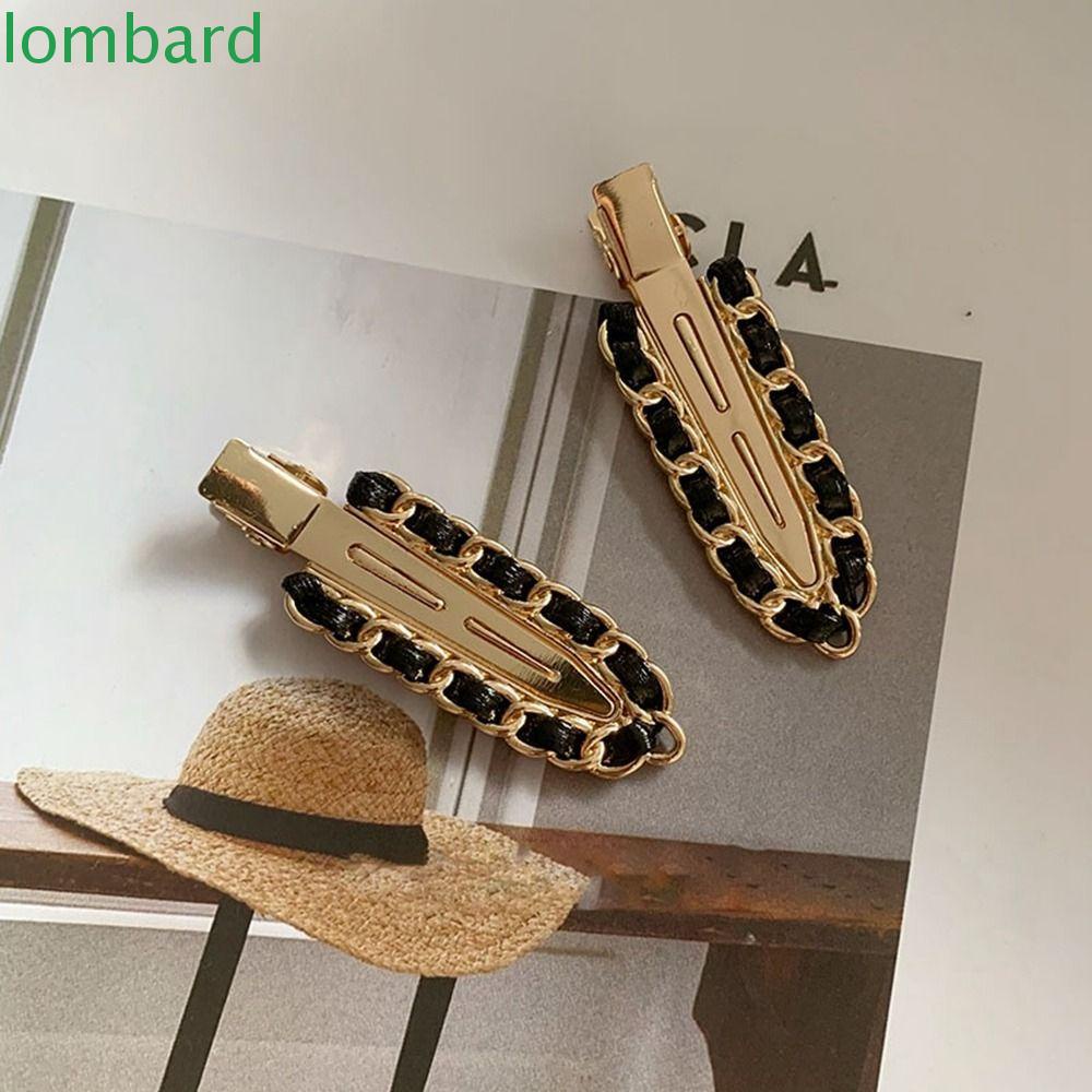 Kẹp Tóc Da PU Đính Dây Xích Kim Loại Phong Cách Hàn Quốc Cho Nữ