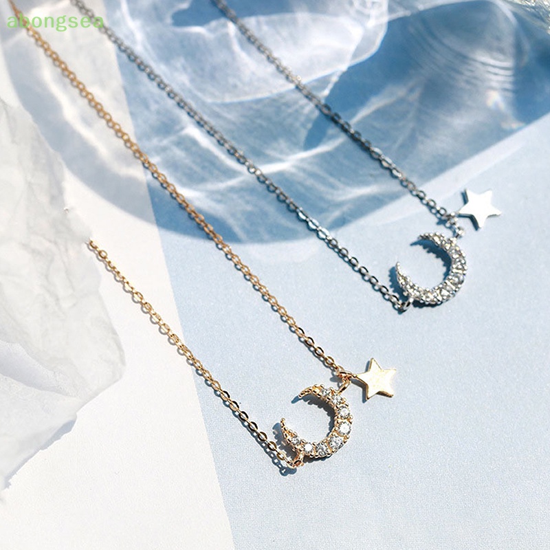 Abongsea Vòng cổ Mặt Trăng Và Ngôi Sao Đính Đá Zircon Sáng Tạo Thời Trang Cho Nữ