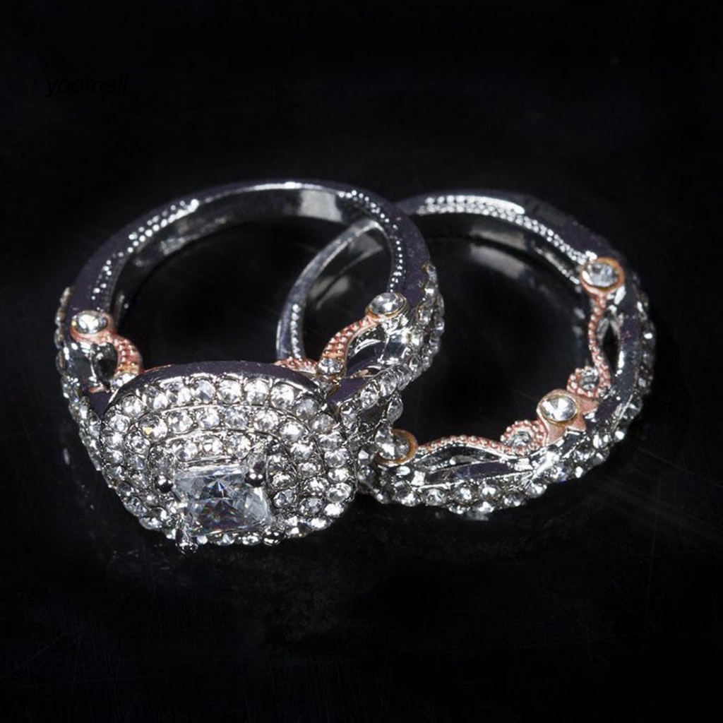 Set 2 Nhẫn Mạ Điện Đính Đá Vuông Lấp Lánh Cho Nữ