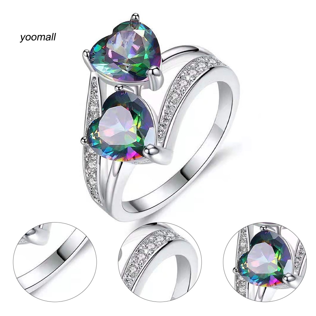 Nhẫn Hình Trái Tim Đôi Đính Đá Zircon Lấp Lánh Thời Trang Dự Tiệc Cho Nữ