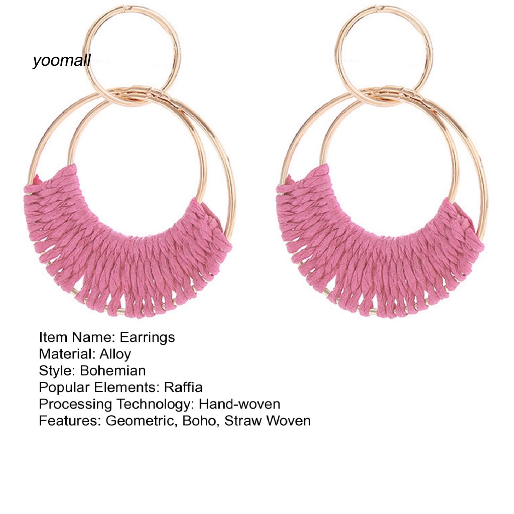 1 Đôi Khuyên Tai Tròn Đan Rơm Thời Trang Đi Biển Mùa Hè