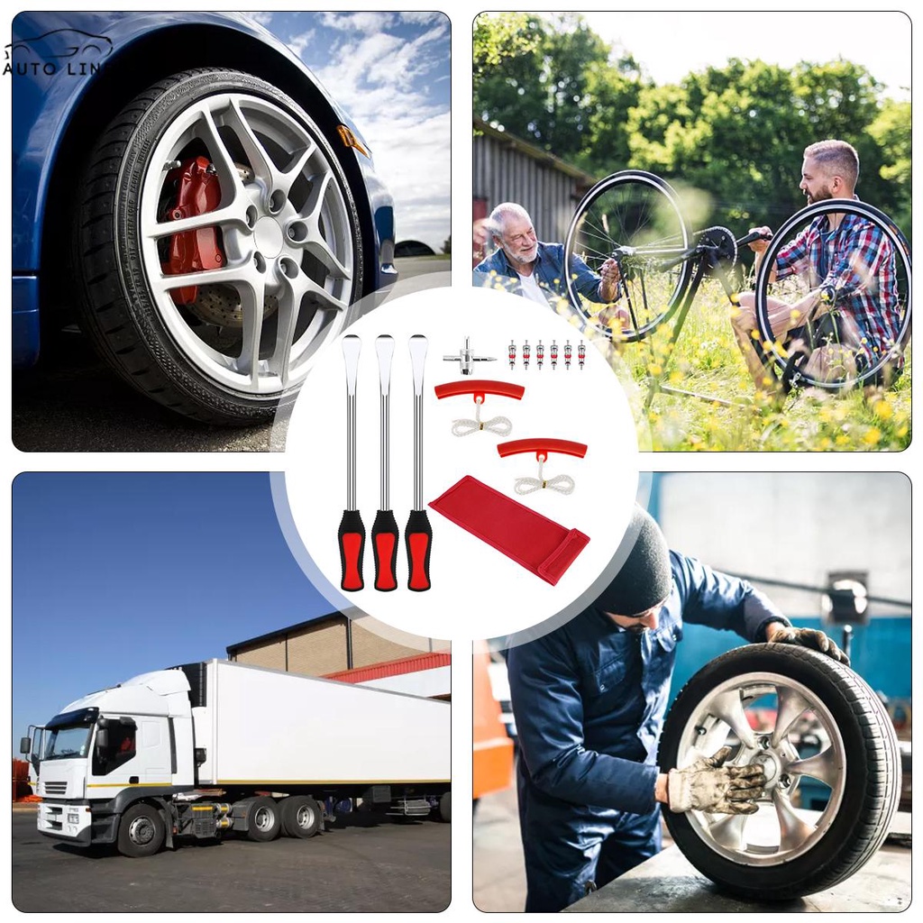 Bộ 13 Dụng Cụ Sửa Chữa Lốp Xe Máy Kèm 3 Bánh Xe Và 2 Lõi Bảo Vệ 6 Lõi Van Và Cờ Lê SHOPCYC7724