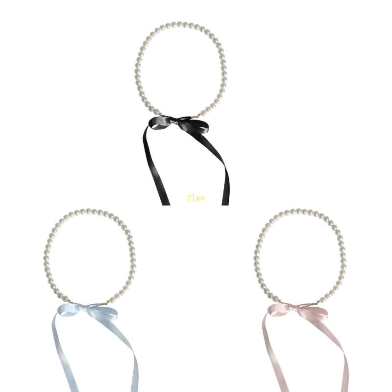 Vòng Cổ Choker Ngọc Trai Giả Thắt Nơ Ruy Băng Thời Trang Dành Cho Nữ Y2K