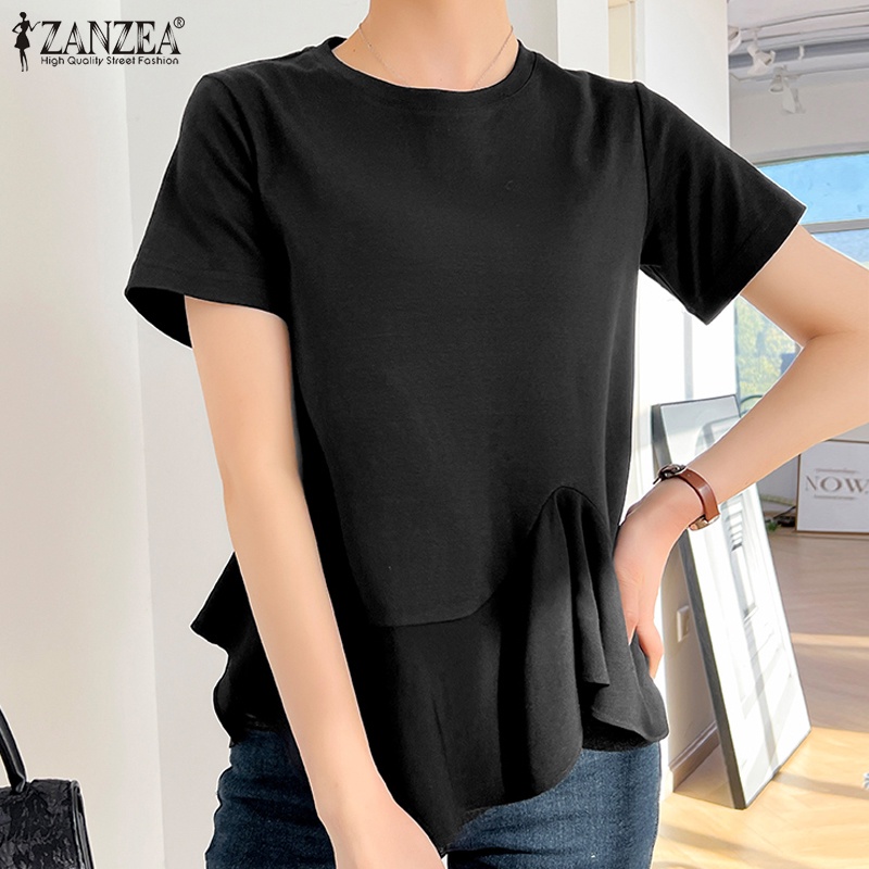 Áo thun nữ ZANZEA ngắn tay cổ tròn vạt lệch thời trang