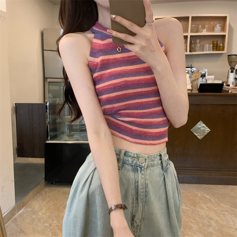 Nzn Áo crop Top Hai Dây Ôm Dáng Họa Tiết Kẻ Sọc Tương Phản Thời Trang Mùa Hè Mới