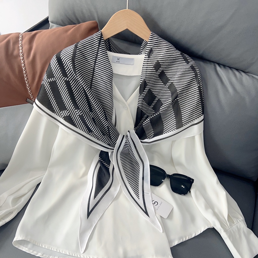 Khăn Quàng Cổ Chống Nắng Thắt Nút Họa Tiết Kẻ Sọc Thanh Lịch Thời Trang Mùa Hè Cho Nữ