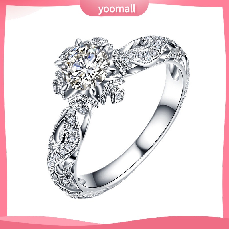 [YM] Nhẫn Đính Hôn Zircon Giả Hình Hoa Và Ngôi Sao Rỗng Mẫu 1 Carat Zircon Phong Cách Âu Mỹ