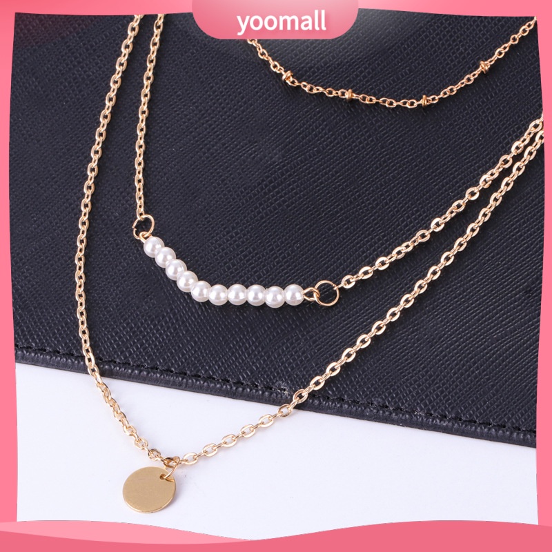 [YM] Vòng cổ Ba Lớp Đính Kim Sa Ngọc Trai Phụ Kiện Xương Ngắn