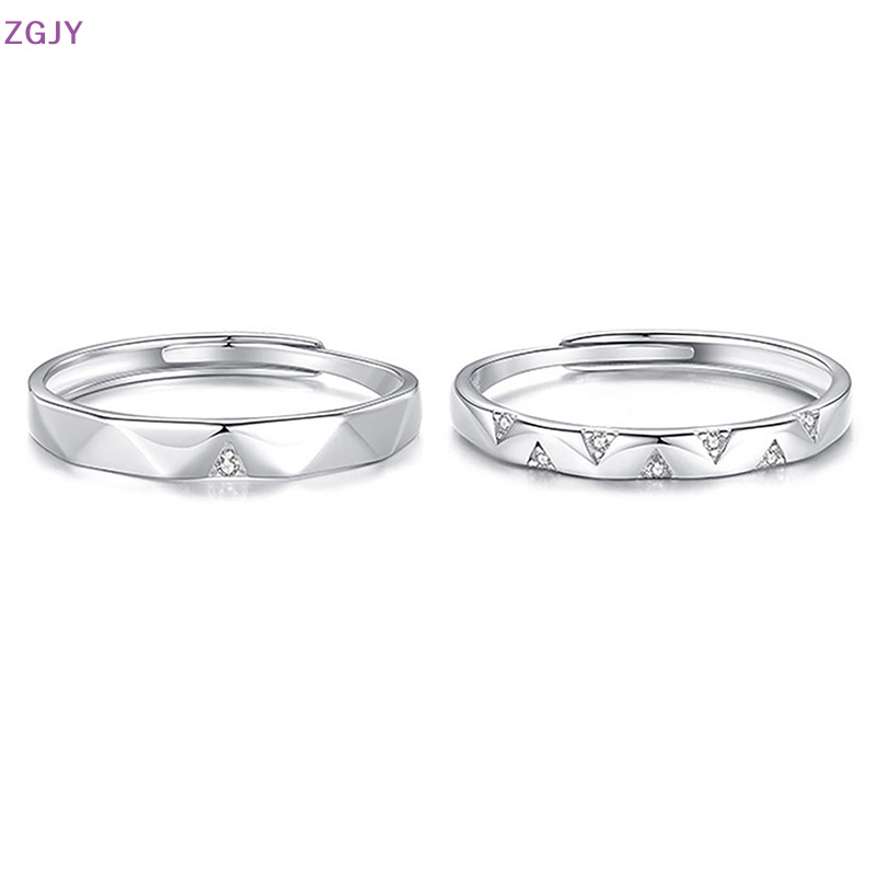 Zgjy Nhẫn Hở Màu Bạc Đính Kim Cương Kiểu Hình Học Dạng Mở Có Thể Điều Chỉnh Trang Sức Cho Cặp Đôi Mới