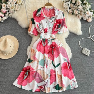 Đầm Chiffon Tay Ngắn Dáng Chữ A Lưng Cao In Họa Tiết Thời Trang Mùa Hè Xinh Xắn Cho Nữ