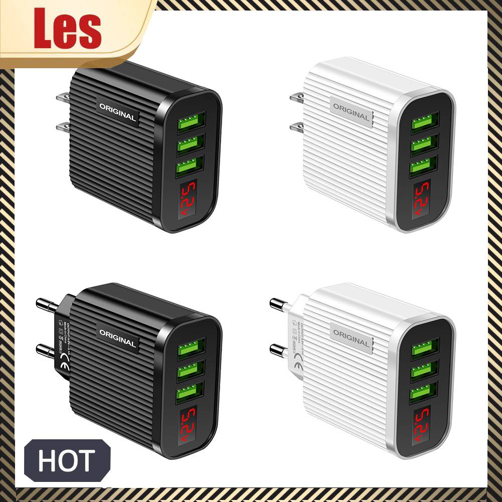 Củ Sạc Điện Thoại / Máy Tính Bảng 3 Cổng USB 3A Màn Hình Kỹ Thuật Số