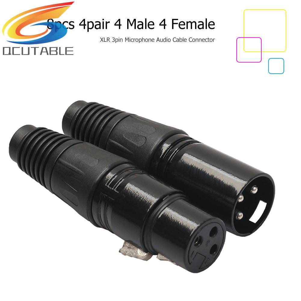 Set 8 Đầu Nối Dây Cáp Âm Thanh Micro 4 Male 4 Female XLR 3Pin Màu Đen