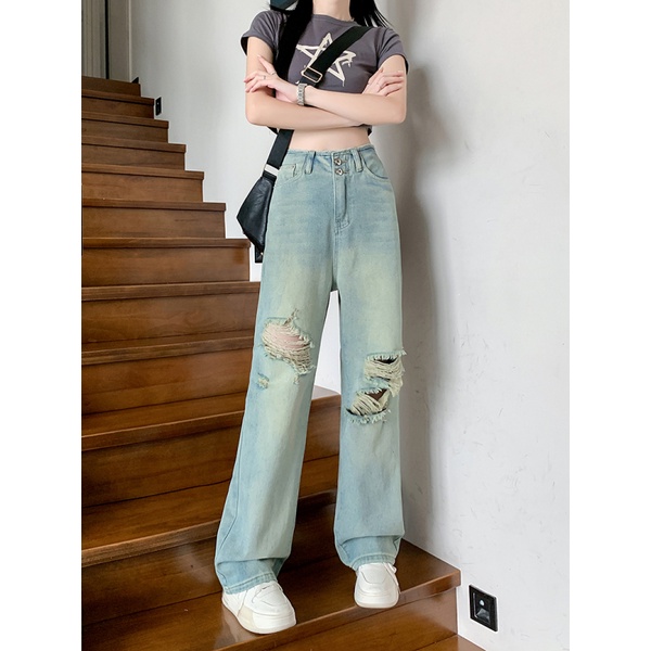 NZN Quần Jean Lưng Cao Màu Sắc Tươi Sáng Phong Cách retro Hàn Quốc Cho Nữ