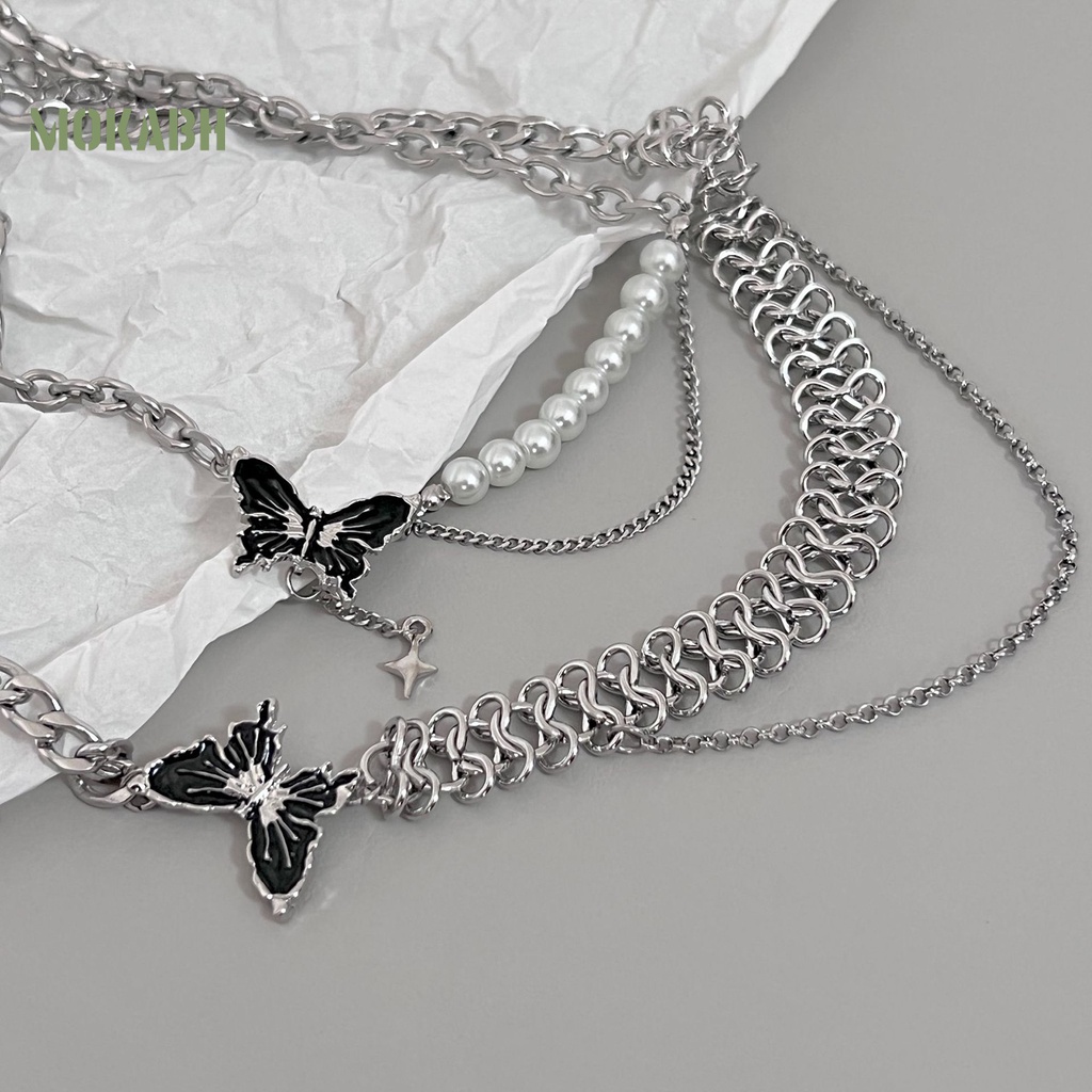 Vòng cổ Mặt Hình Bướm Đen Ngọc Trai Nhân Tạo Thời Trang Dành Cho Nữ