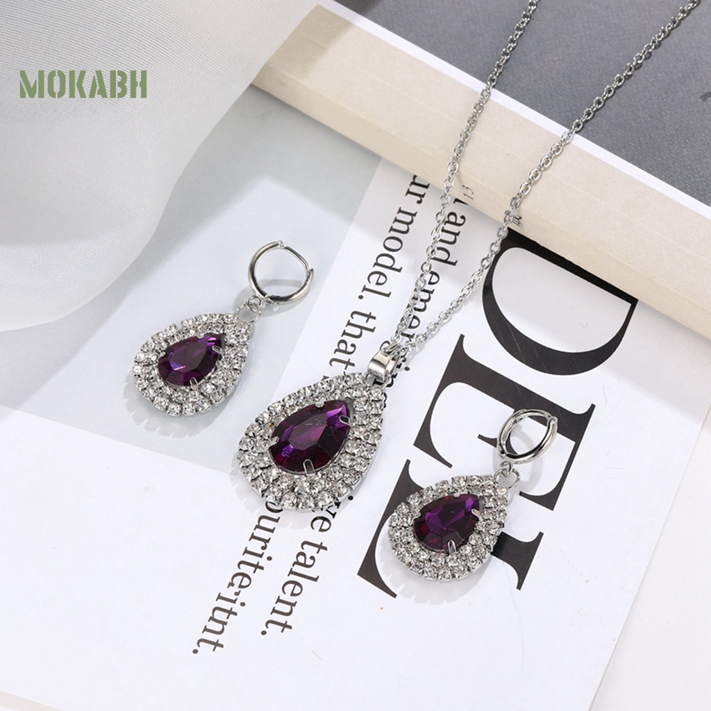 1 Bộ Vòng cổ + Bông Tai Mạ Điện Đính Kim Cương Giả Lấp Lánh Sang Trọng