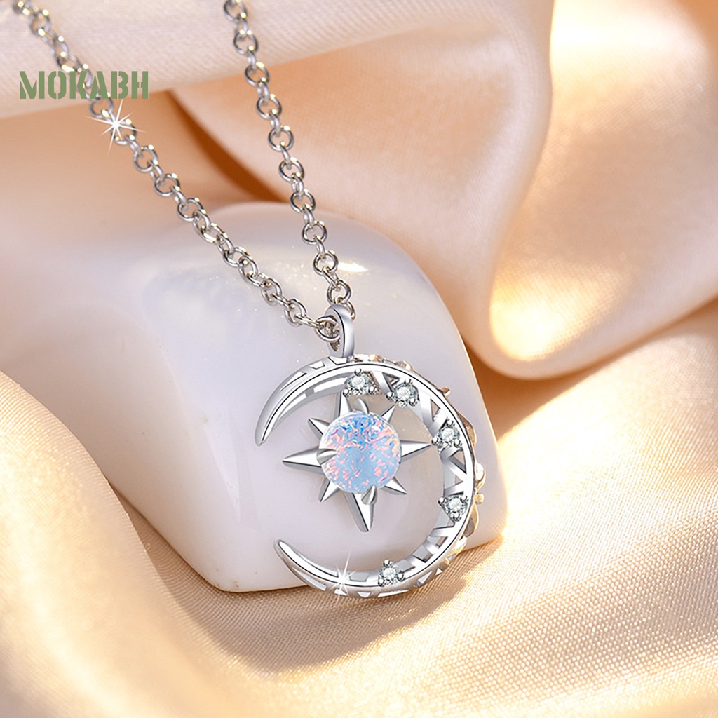 [Mok Abh] Vòng cổ Mặt Hình Tròn Đính Đá Ánh Sáng Mặt Trăng Và Ngôi Sao Tinh Tế Thời Trang Trang Trí Quần Áo