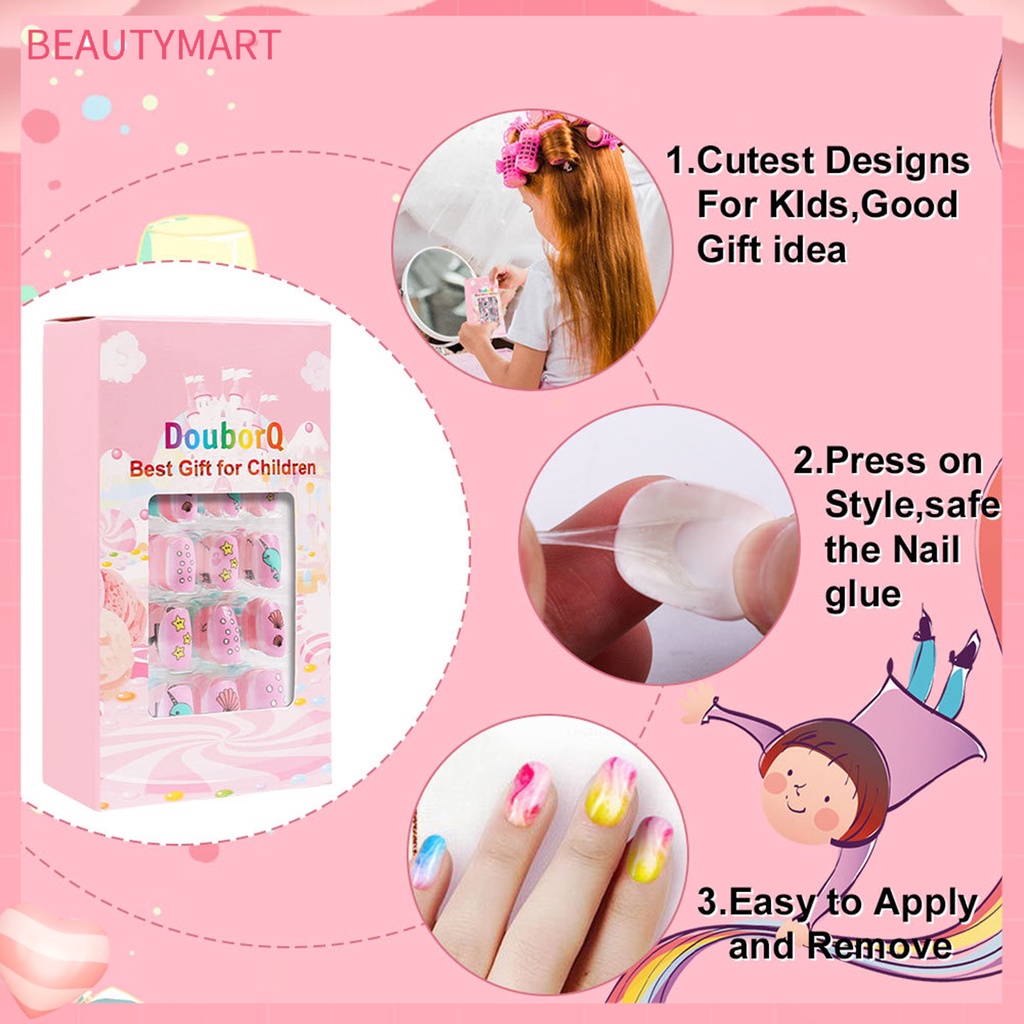 Set 84 / 7 Tấm Móng Tay Giả Che Phủ Toàn Diện Tháo Rời Được Nhiều Màu Dễ Thương Dành Cho Trẻ Em