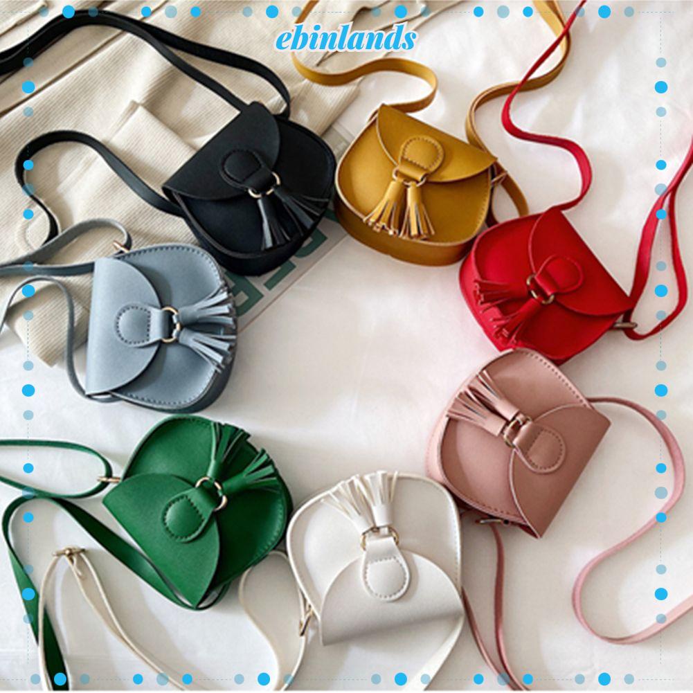 EBINLANDS Túi Đeo Chéo Da PU Màu Trơn Đính Tua Rua Thời Trang