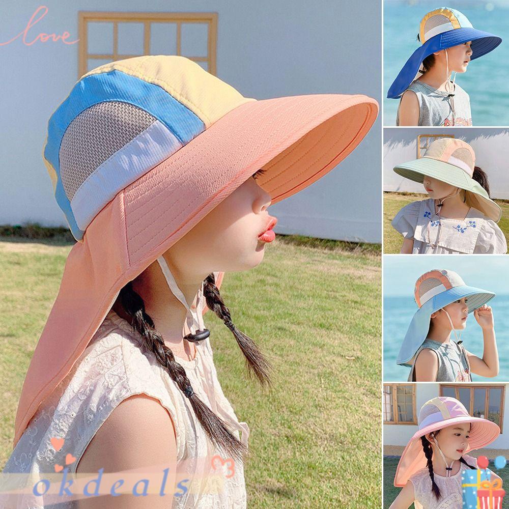 Mũ Panama Rộng Vành Thoáng Khí Có Dây Đeo Cổ Thời Trang Mùa Hè Cho Bé