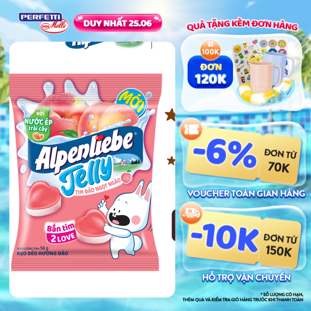 Kẹo dẻo Alpenliebe Jelly Tim Đào Ngọt Ngào (56g/91g)