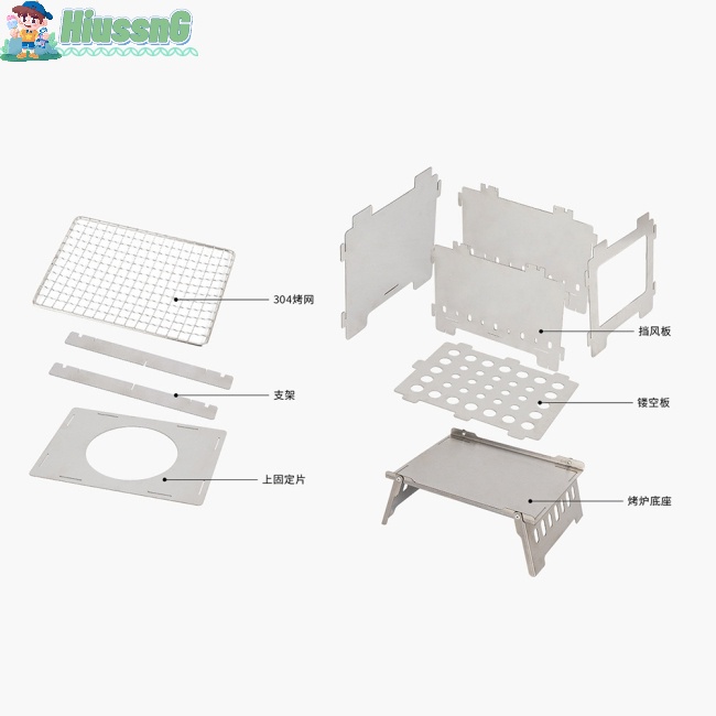 Bếp Than Củi Bằng Inox Chống Gió Có Thể Gấp Gọn Tiện Dụng Mang Theo Du Lịch Cắm Trại