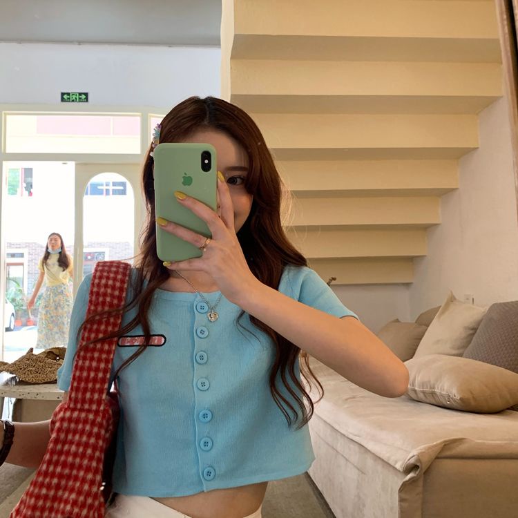 Áo Croptop Dệt Kim Tay Ngắn Dáng Rộng Thêu Họa Tiết Thời Trang Mùa Hè 2023 Mới Cho Nữ