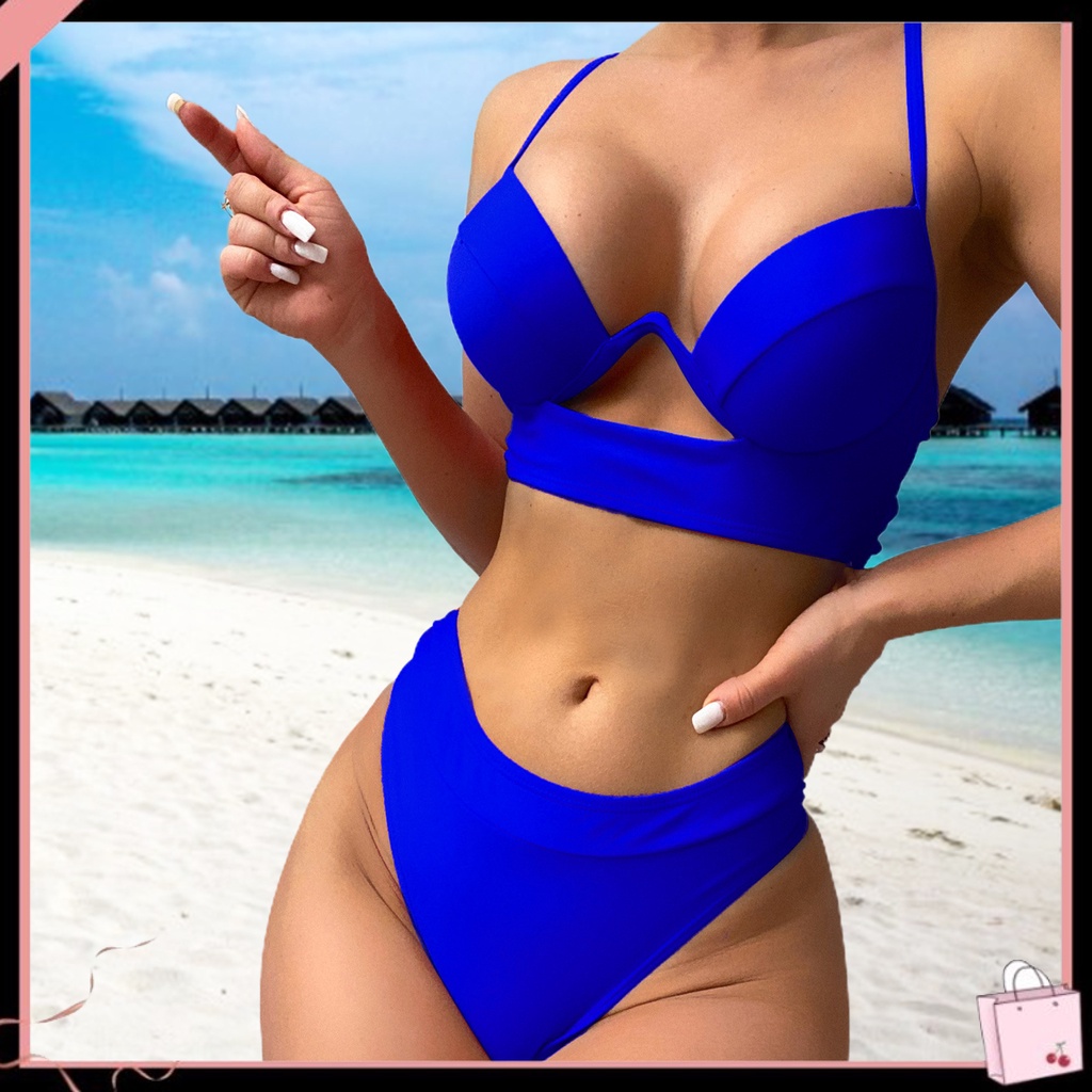 Bộ Bikini 2 Mảnh Có Mút Nâng Ngực Hở Lưng Phối Quần Lót Lưng Cao Thời Trang Đi Biển Quyến Rũ Cho Nữ