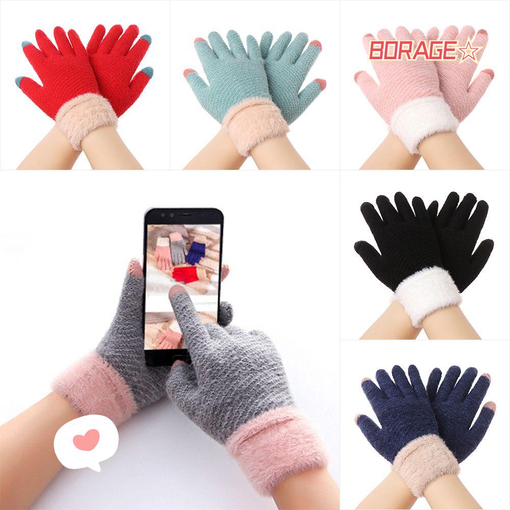 BORAG Găng Tay Len Hở Ngón Mềm Mại Co Giãn Giữ Ấm Họa Tiết Hoạt Hình Dễ Thương Cho