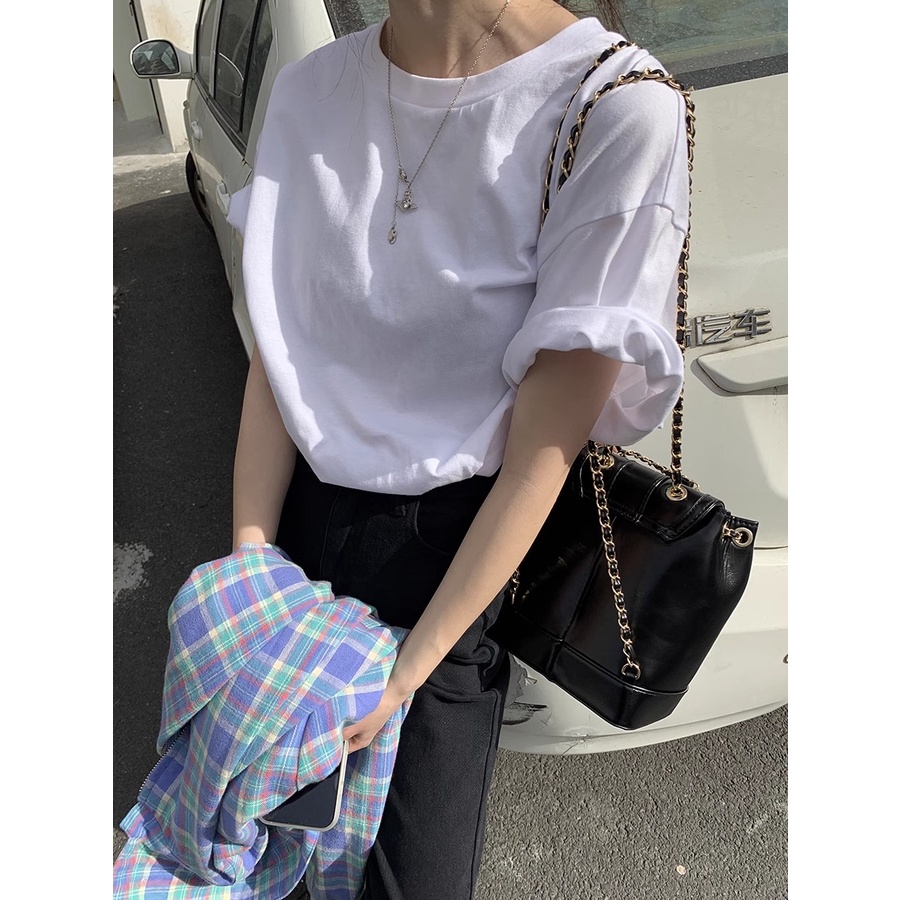 NRVP Áo Thun 100% Cotton Tay Ngắn Dáng Rộng In Họa Tiết Hoạt Hình Phong Cách Hàn Quốc Thời Trang Mùa Hè 2023 Cho Nữ