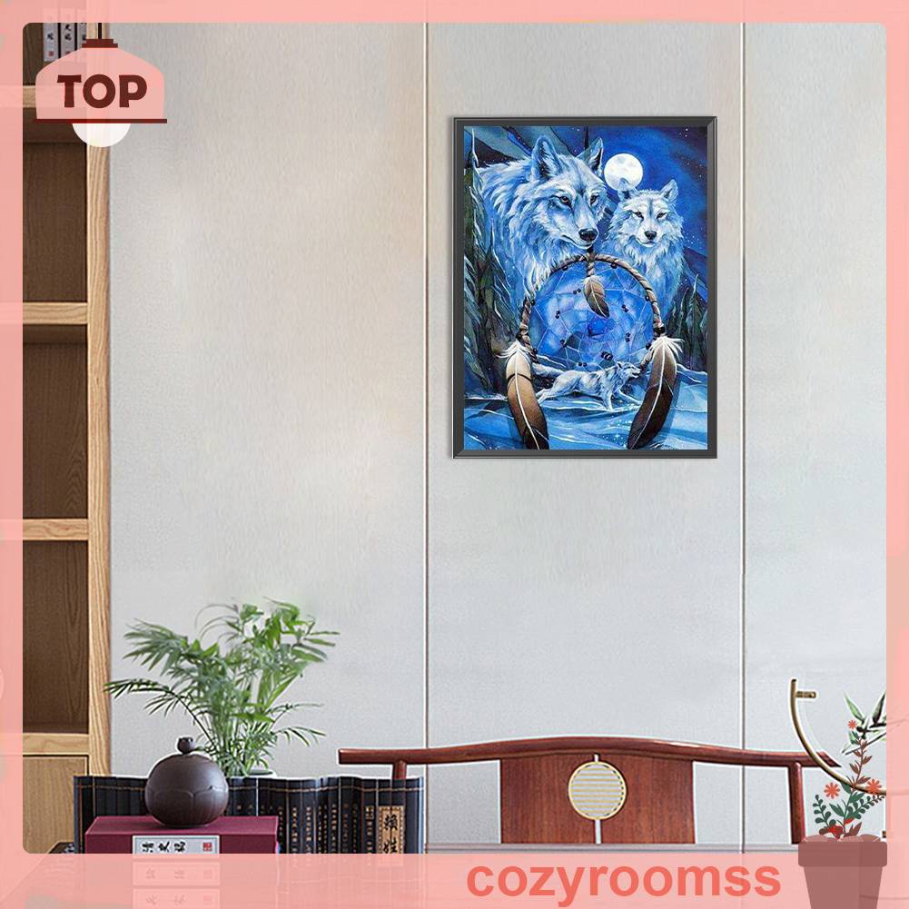 Tranh Đính Đá Kim Cương Toàn Bộ 5D DIY Hình Vẽ Sói Trang Trí Nhà Cửa