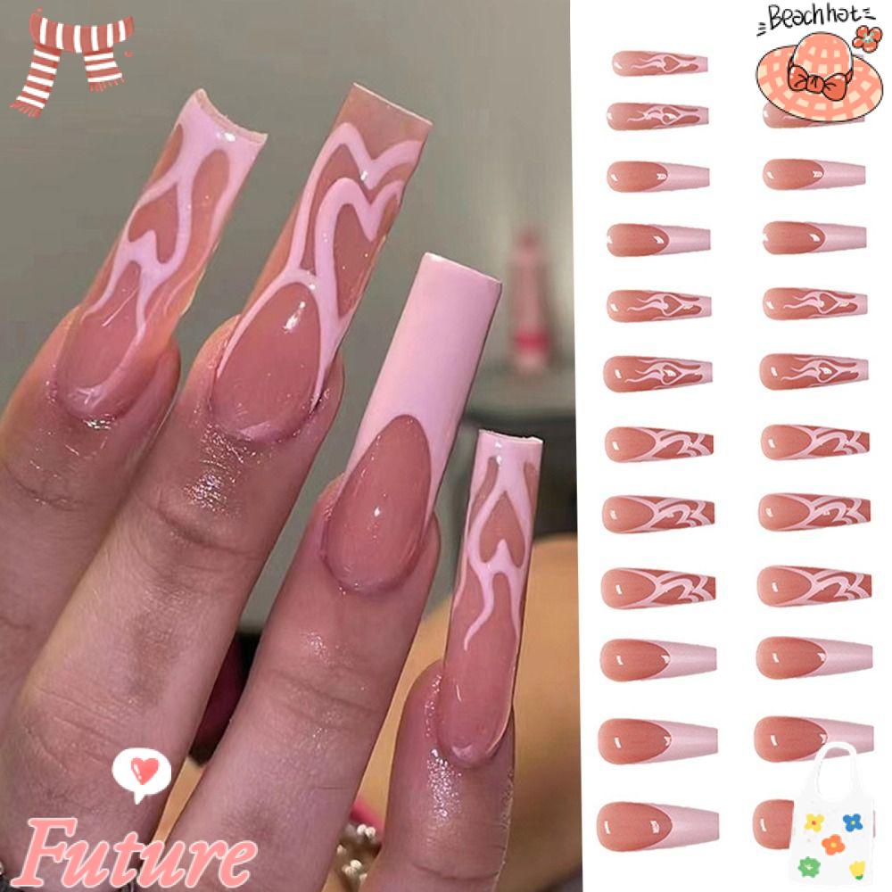 FUTURE Bộ 24 Móng Tay Giả Che Phủ Toàn Diện Họa Tiết Ngọn Lửa DIY