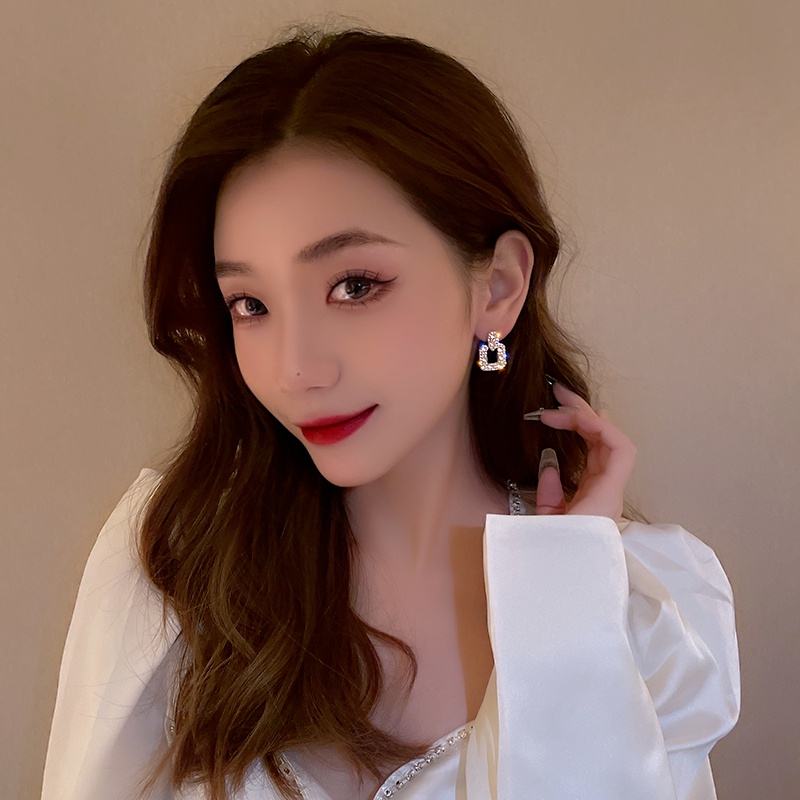 Bông Tai Mạ Bạc 925 Hình Vuông Đính Đá Thời Trang Dành Cho Nữ