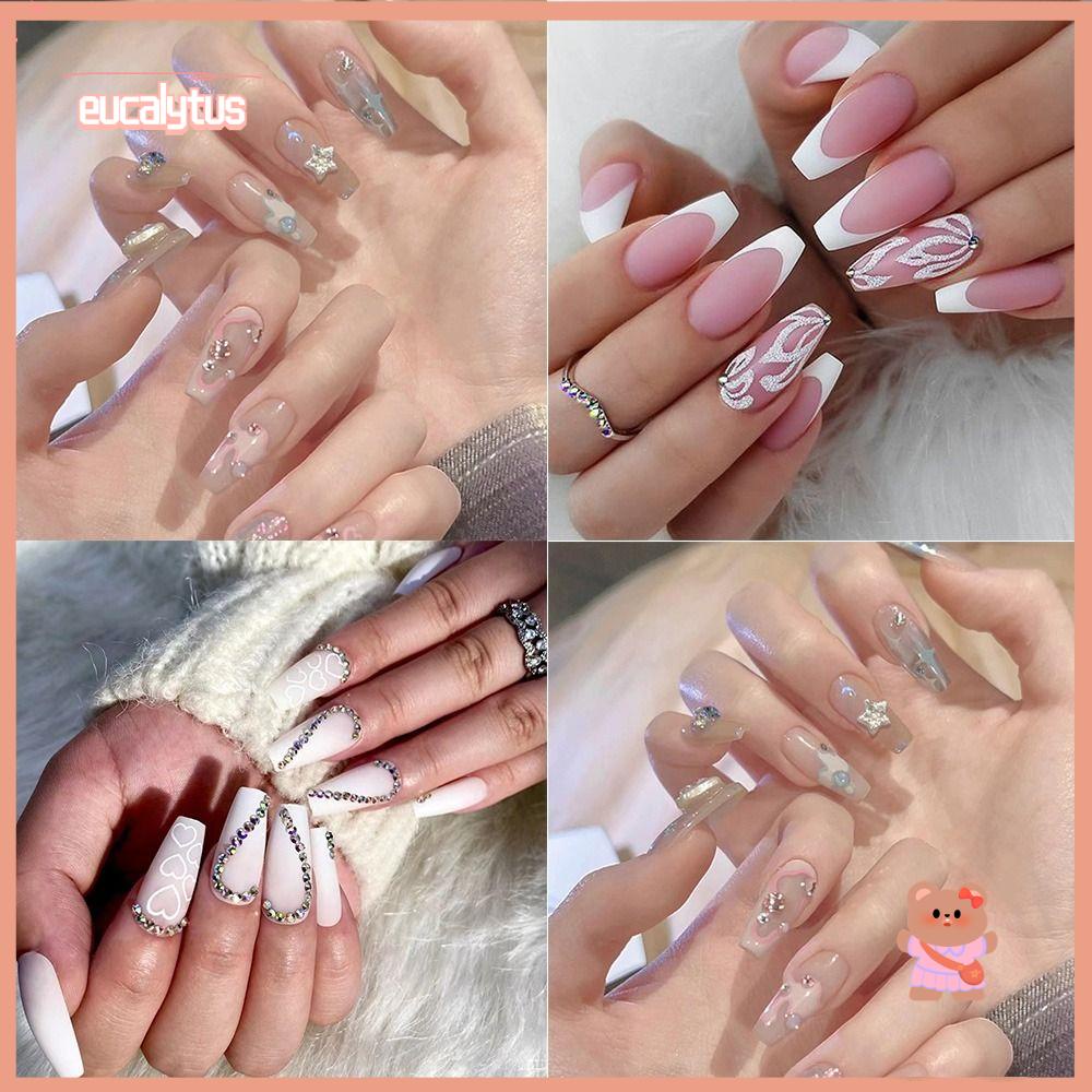 EUTUS Bộ 24 Móng Tay Giả Đính Pha Lê Che Phủ Toàn Diện DIY