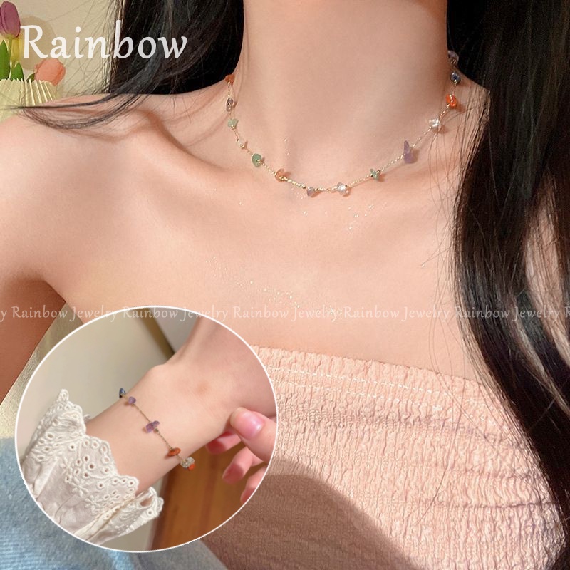 Vòng Tay Chuỗi Hạt Đá Thô Màu Thời Trang Hàn Quốc Cho Nữ